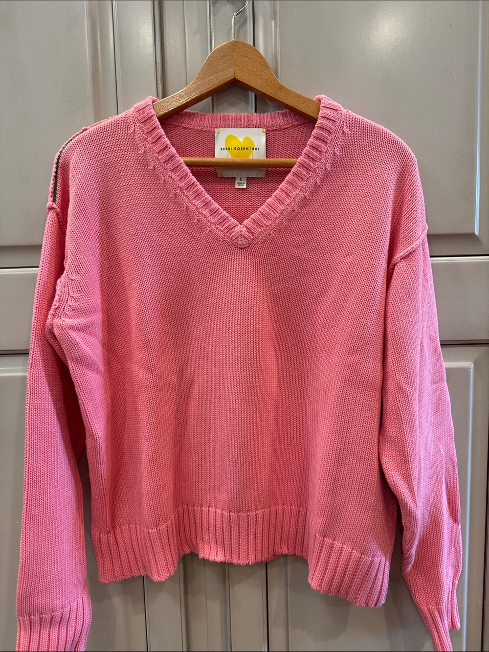 NWOT Kerri Rosenthal Pink V-Neck Cotton Blend Sweater